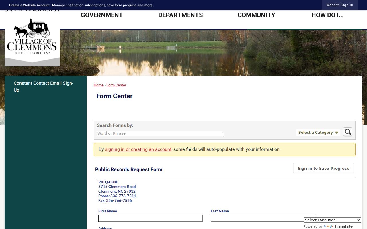 Clemmons open records request form fields and copy options