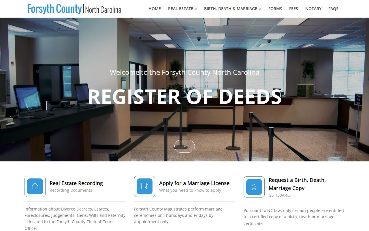 Clemmons people search entry for the Forsyth County deed index