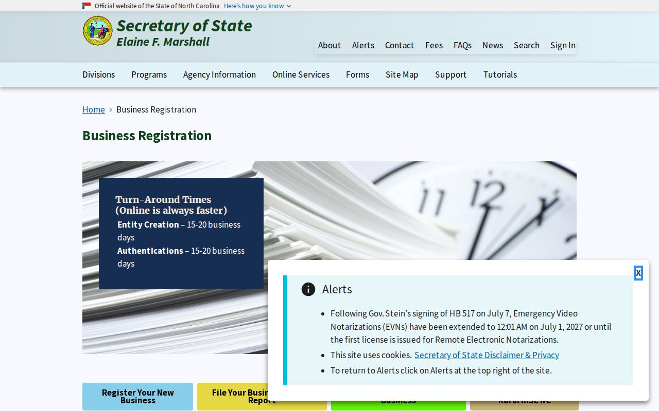 Clemmons official records research through North Carolina business search controls